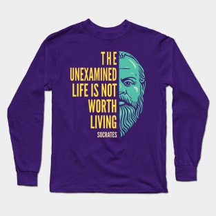 Socrates Portrait & Inspirational Quote: The Unexamined Life (color version) Long Sleeve T-Shirt